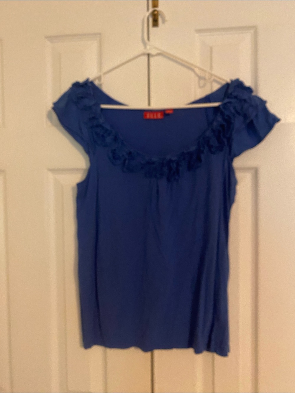 Blue Ruffled Scoop Neck Women’s Top